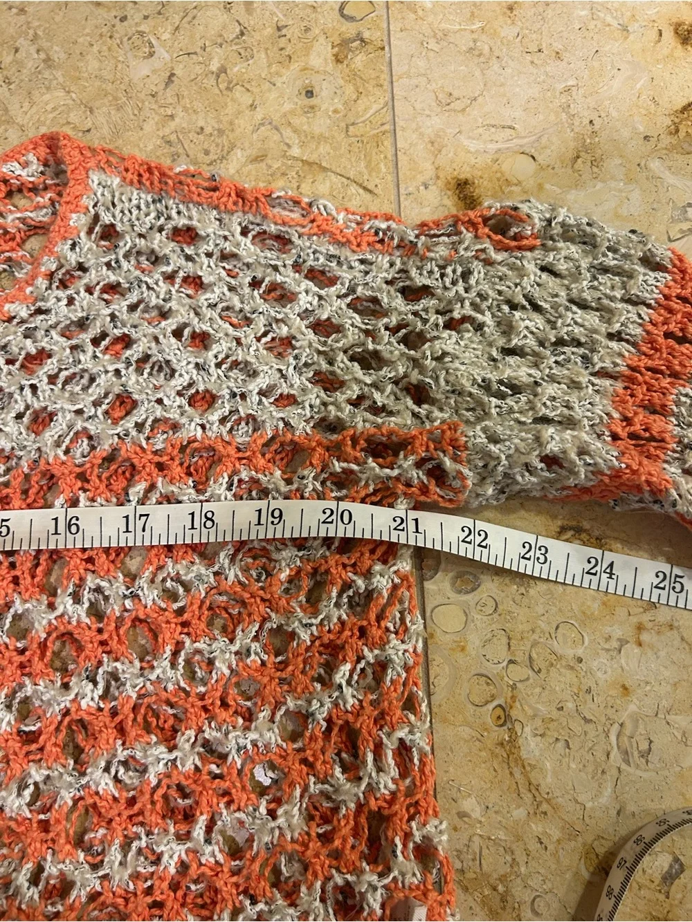 Free People Cream and Orange Crochet Open-Knit Cropped Boho Sweater Size M